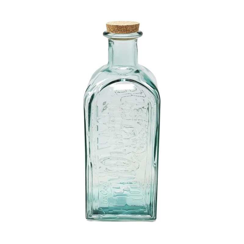 Image of Verano Spanish Ceramics Recycled Glass Antique Clear Embossed Home Decor Vintage Lemonade Bottle w/ Cork 2L Clear unisex