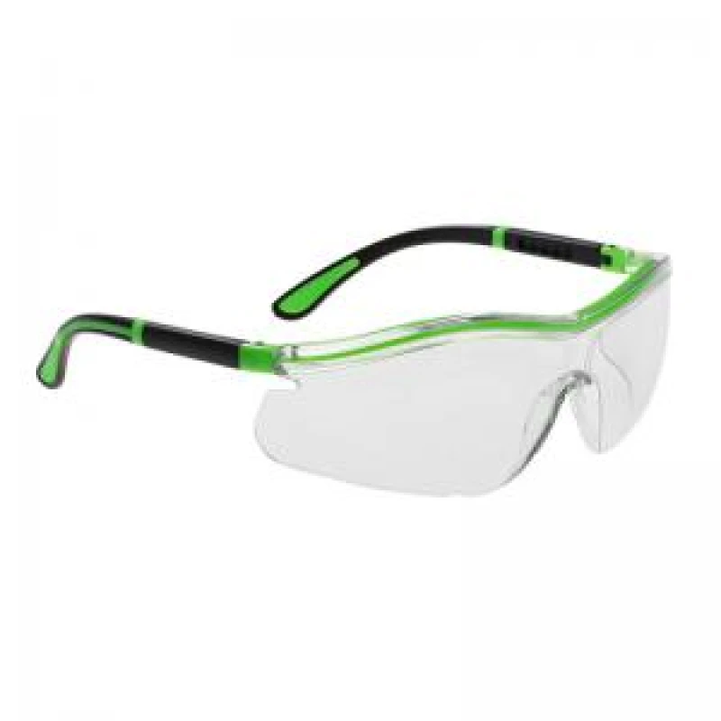 Image of Portwest Neon Safety Glasses PS34CLR Frame: Black / Green