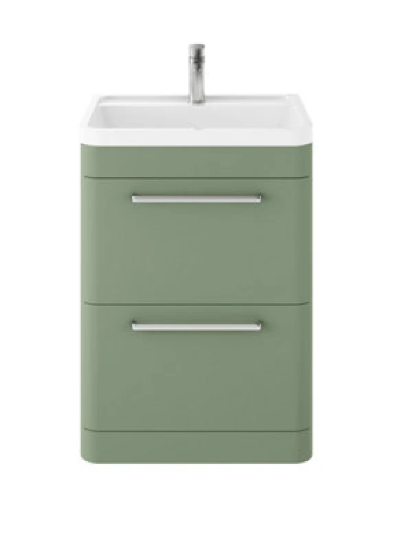 Image of Nuie Hudson Reed Solar Floor Standing 2 Door Vanity Unit With Polymarble Basin, Durable Modern Vanity Unit In Fern Green, 600mm