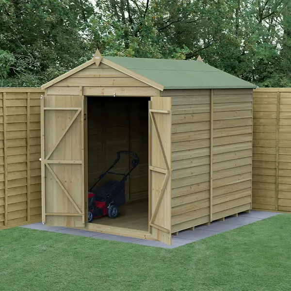 Image of 8' x 6' Forest 4Life 25yr Guarantee Overlap Pressure Treated Windowless Double Door Apex Wooden Shed (2.42m x 1.99m)