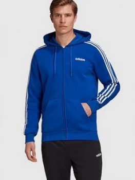 Image of Adidas Essential 3 Stripe Full Zip Hoodie - Blue