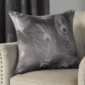 Image of Curtina - Feather Jacquard Filled Cushion, Slate, 43 x 43 Cm