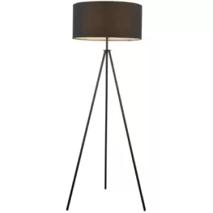 Image of Endon - Tripod & Cylinder Base & Shade Floor Lamp Matt Black & Black Fabric
