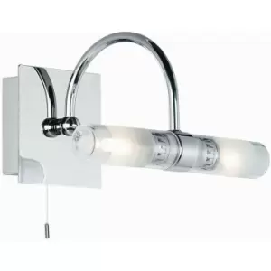 Image of Bathroom Twin Wall Light Chrome & Mixed Glass Modern IP44 Over Mirror Curved Arm