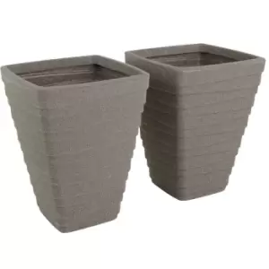 Image of Charles Bentley Pair Of Tall Trojan Square Granite Planters (dia. 40Cm)