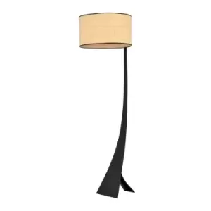 Image of Estrella Black Floor Lamp with Shade with Brown Fabric Shades, 1x E27
