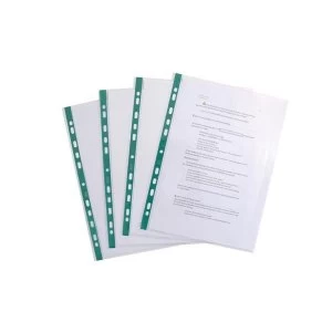 Image of Elba A4 Pocket Multi punched 55 Micron Green Strip Clear 1 x Pack of 100