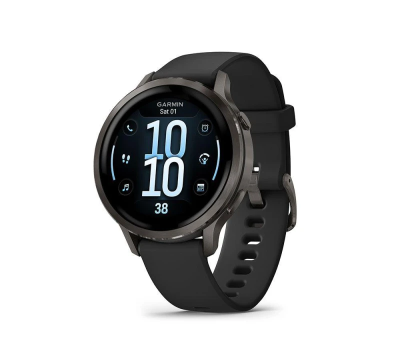 Image of Garmin Venu 4 Smartwatch - Slate with Black Silicone Band, 41 mm, Silver/Grey,Black 753759342869