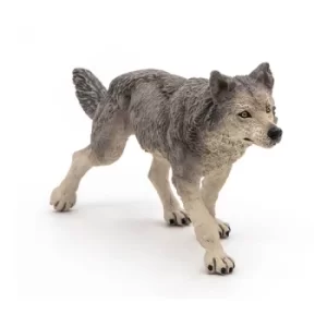 Image of PAPO Wild Animal Kingdom Grey Wolf Toy Figure, Three Years or Above, Grey (53012)