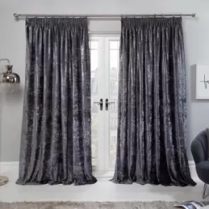 Image of Sienna Crushed Velvet Pair Of Pencil Pleat Curtains Charcoal - 90" X 90"