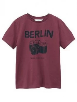 Image of Mango Boys Berlin Printed Short Sleeve Tshirt - Burgundy