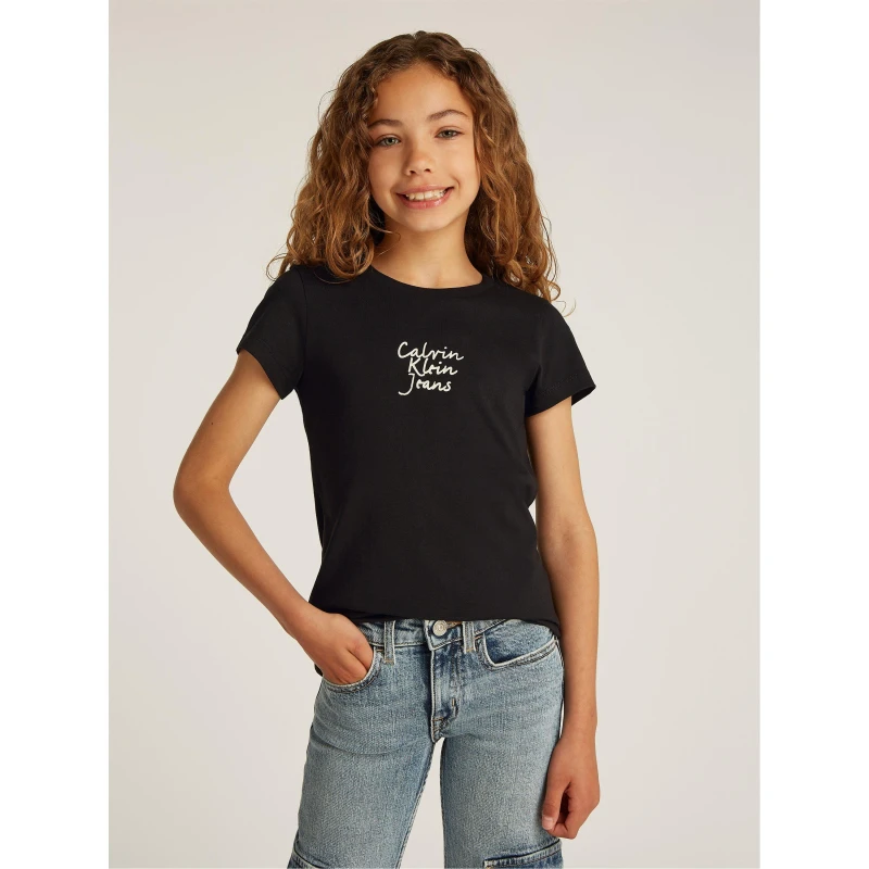 Image of Calvin Klein Jeans HANDWRITING LOGO SS SLIM T-SHIRT - Black 9 - 10 Years