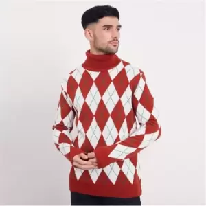 Image of I Saw It First Mens Roll Neck Check Jumper - Red