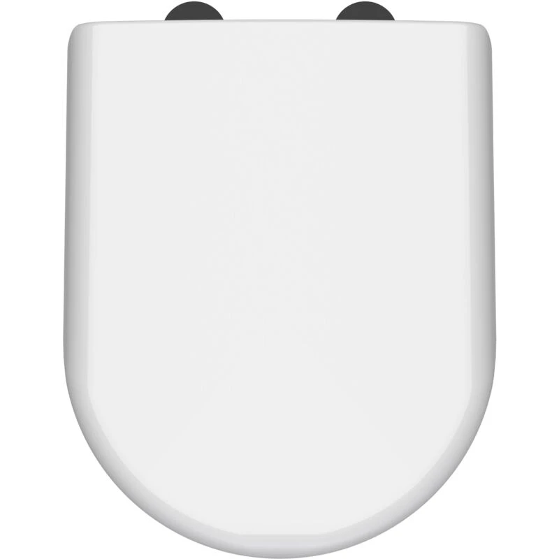 Image of NUIE Luxury D-Shaped Toilet Seat with Soft Close Quick Release Hinges Black Cover Cap 364mm Wide - White - Nuie NTS004B