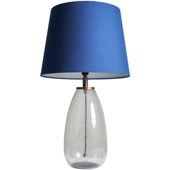 Image of Wooden & Seeded Glass Table Lamp With Light Shade - Navy Blue - No Bulb