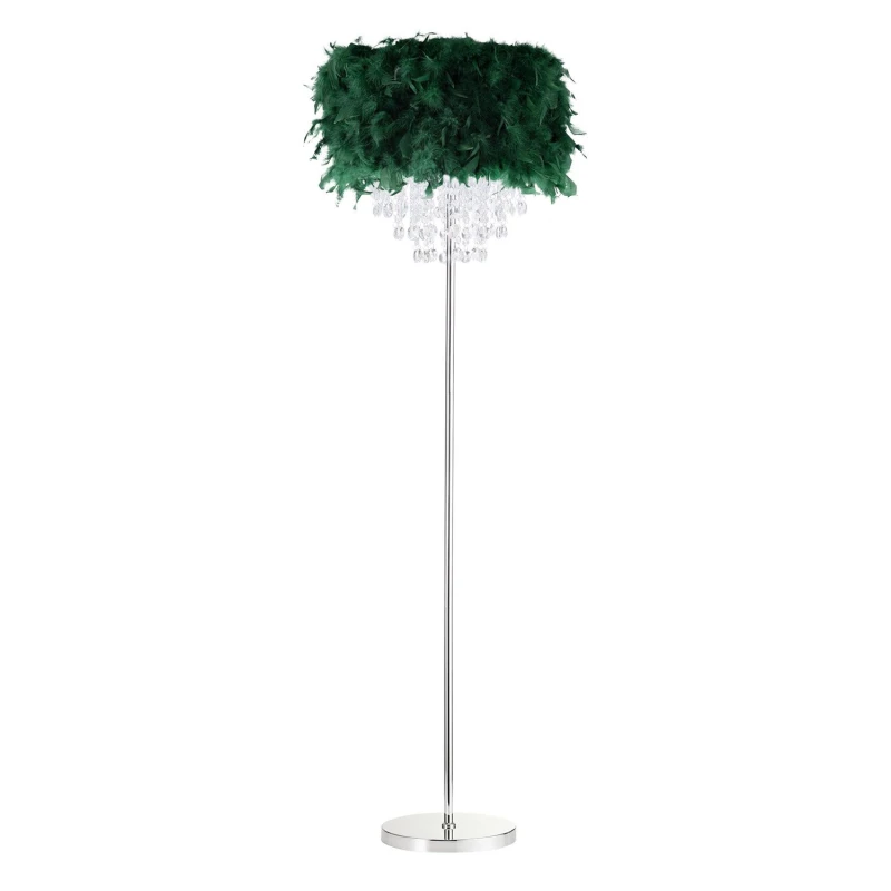 Image of Happy Homewares Modern Chandelier Feather Floor Lamp with Waterfall Acrylic Droplets in Green Green Unisex