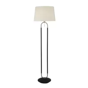 Image of Jazz 1 Light Floor Lamp, Satin Silver And Black, White Velvet Shade Pull Switch