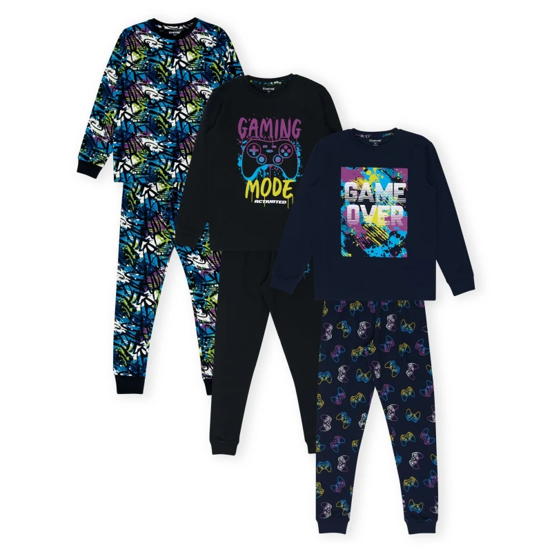 Image of Firetrap Kids Gaming Long-Sleeve Pyjama Sets Black/Multi male 6-7 Yrs