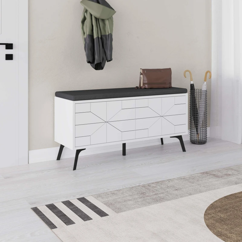 Image of Decortie Shoe Bench Storage 35X107X55Cm Particleboard White 8683628014509