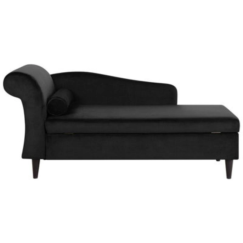 Image of Beliani Left-Hand Chaise Lounge Luiro Velvet Black With Storage
