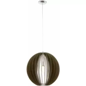 Image of Pendant Ceiling Light Colour Satin Nickel Shade Mid Brown Wood Bulb E27 1x60W