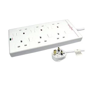 Image of 2m Mains Power Extension Lead 6 Way Surge Protected UK Plug