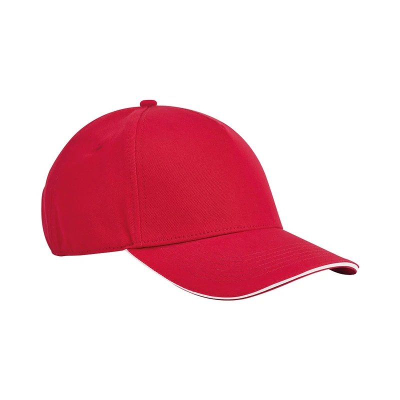 Image of Beechfield Beechfield Men Classic Cotton Sandwich Peak Cap in Red Red One Size Male 5063527237248