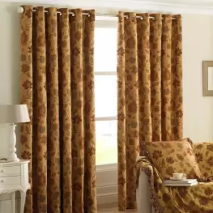 Image of Zurich Floral Jacquard Eyelet Curtains Gold