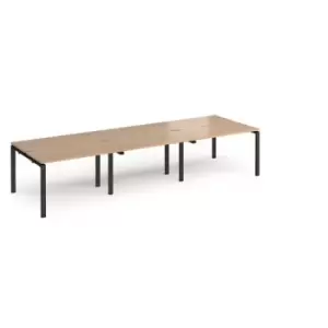 Image of Bench Desk 6 Person Rectangular Desks 3600mm Beech Tops With Black Frames 1200mm Depth Adapt
