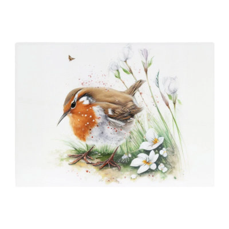 Image of Warren Reed Designer Robin And Daisies Watercolour Glass Chopping Board