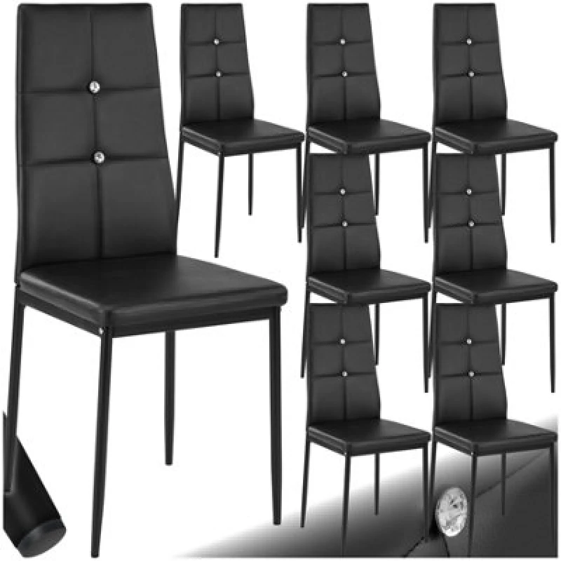Image of Tectake Set Of 8 Dining Chair Set - High Backrest, Slim Steel Legs & Rhinestone Highlights - Black
