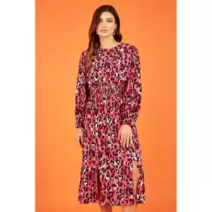 Image of Mela London Pink Animal Print Ruched Midi Dress - Pink