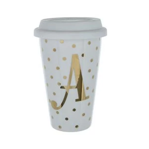 Image of Initials A Double Walled Travel Mug With Silicone Lid - Gold Spots