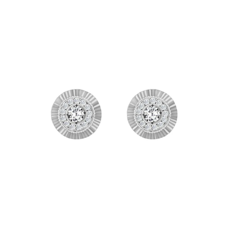 Image of Jewelco London 9ct White Gold CZ Fluted Bezel Sunburst Stud Earrings, 8mm - JES349 Silver unisex