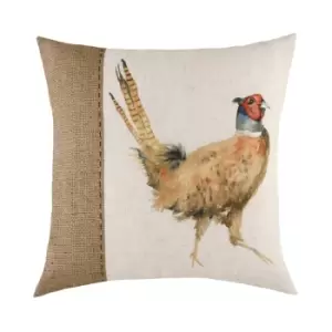 Image of Hessian Pheasant Square Cushion White / 43 x 43cm / Polyester Filled