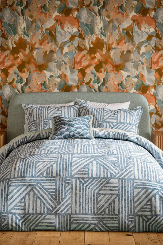 Image of Harlequin 'Crater' Cotton Duvet Cover Set in Blue Size: Double Blue Unisex Double