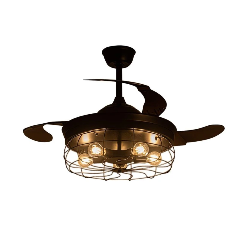 Image of Kabinet UK Caged Farmhouse Style Ceiling Fan with Lights Black unisex One size