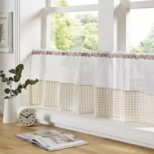 Image of Gingham Ready Made Slot Top Voile Cafe Curtain Panel (59 x 18, Beige) - Multicoloured