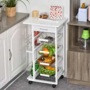 Image of HOMCOM Multi-Use Kitchen Island Trolley w/ 4 Baskets 2 Side Racks Drawer Worktop 4 Wheels Worktop Food Storage Smooth Rolling Compact Furniture White
