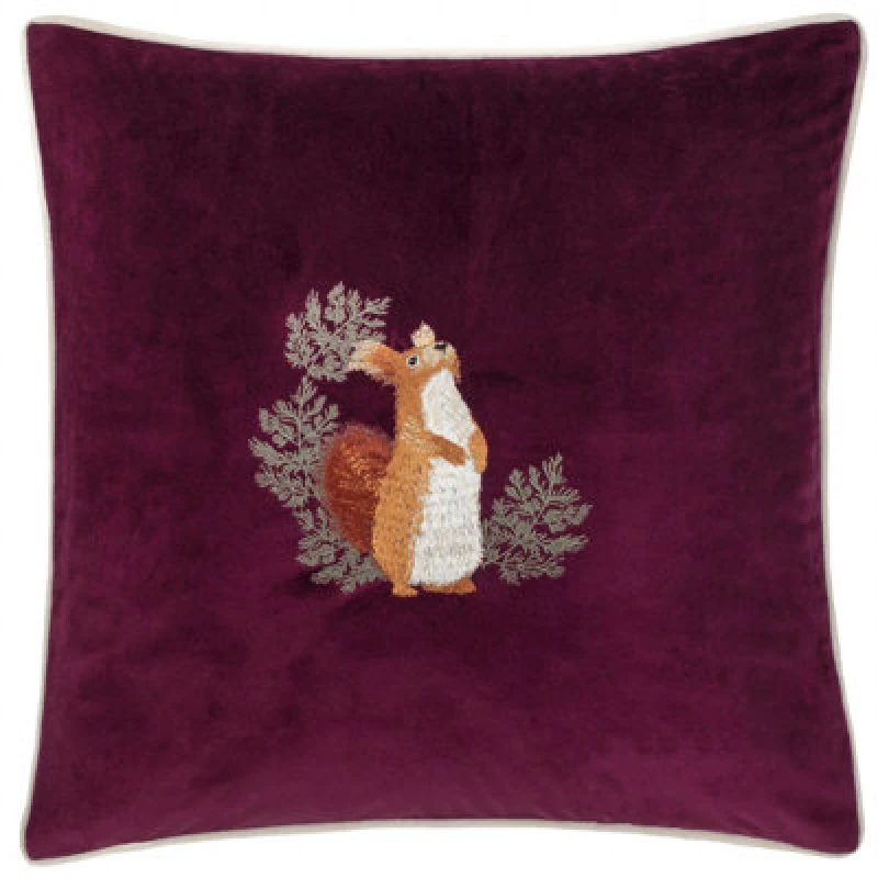 Image of Pineberry Forest Embroidered Velvet Cushion Plum, Plum / 45 x 45cm / Polyester Filled