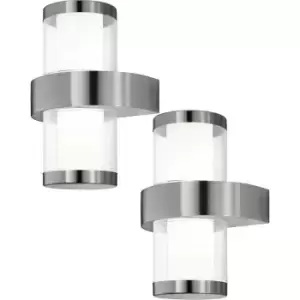 Image of 2 PACK IP44 Outdoor Wall Light Stainless Steel & Glass 3.7W LED Porch Lamp