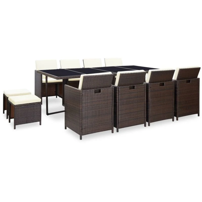 Image of vidaXL Outdoor Dining Set 33 Piece Brown Poly Rattan Garden Patio Furniture