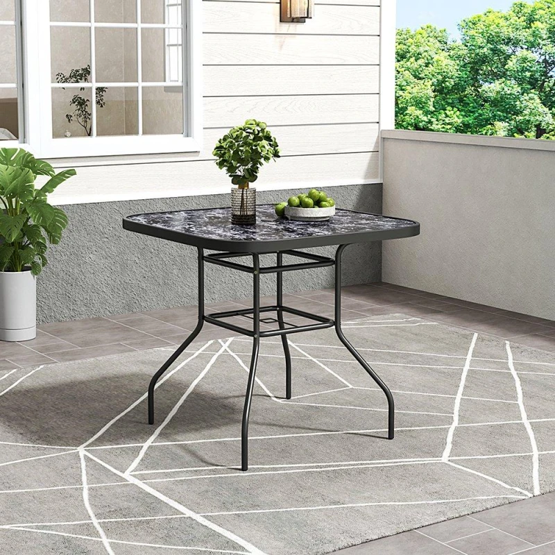 Image of Breeins Square Garden Tempered Glass Marble Table Black L