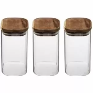 Image of 5Five Set Of 3 Acacia Air Tight Lid 1.3Ltr Glass Jars