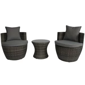 Image of Charles Bentley 3 Piece Rattan Stacking Outdoor Furniture Set - Grey Rattan with Grey Cushions