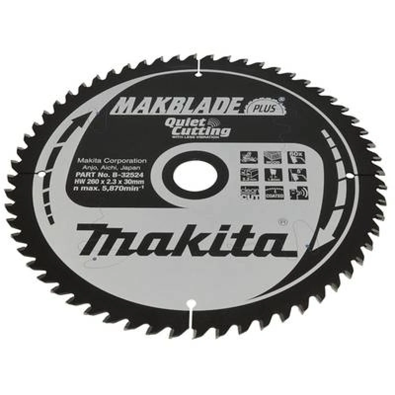 Image of Makita Makita MAKBLADE B-32524 Carbide metal circular saw blade 260 x 30 x 1.8mm Number of cogs: 60 B-32524