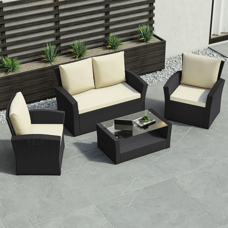 Image of Lassic Garden Vida Mylor 4 Seater Rattan Set + Cover Black unisex One Size