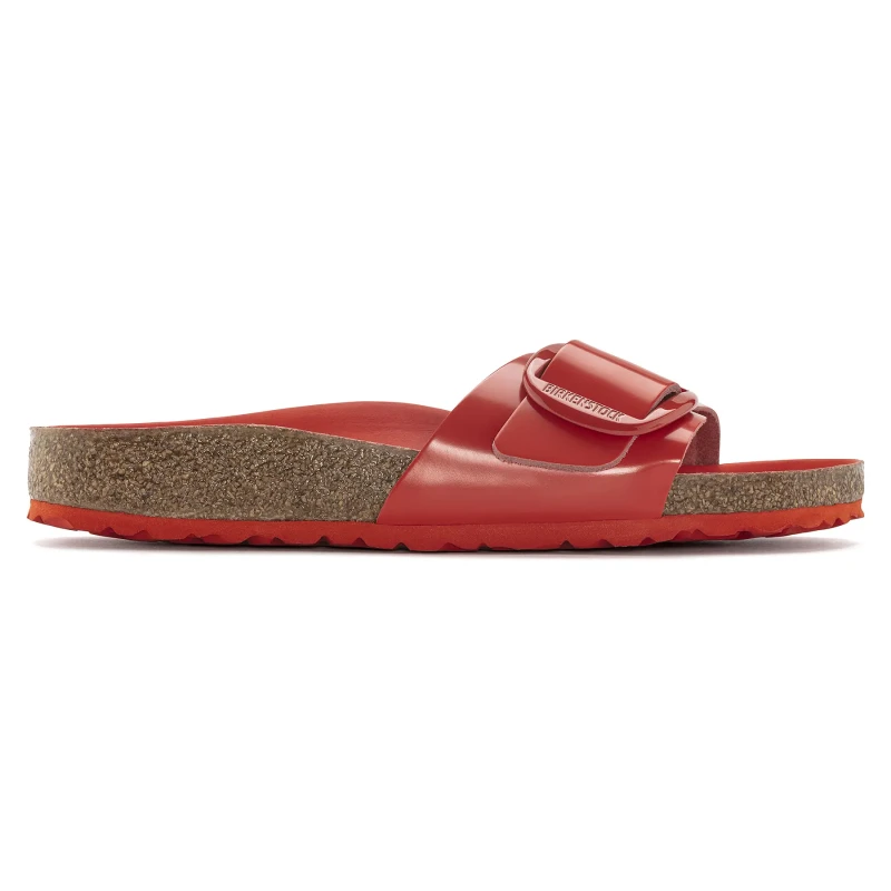 Image of Birkenstock Womens sandals Birkenstock Madrid Big Buckle Natural Leather Patent Rouge Female 37 Etroit