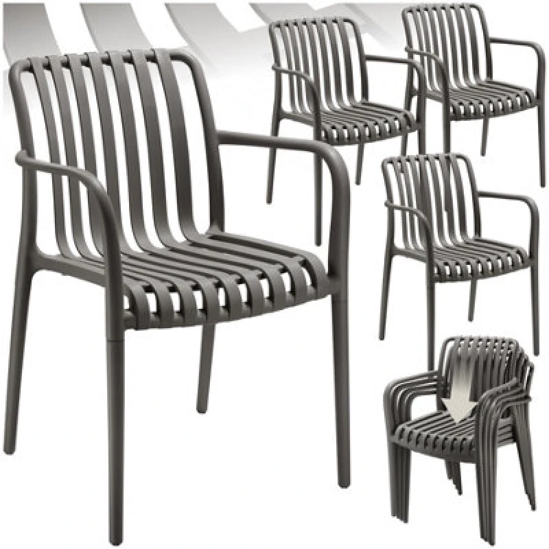 Image of Tectake Garden Chairs Alcudia - Weather-Resistant, Durable And Long-Lasting Plastic - Anthracite - Set Of 4