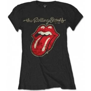 Image of Rolling Stones Plastered Tongue Black Ladies T Shirt: Large